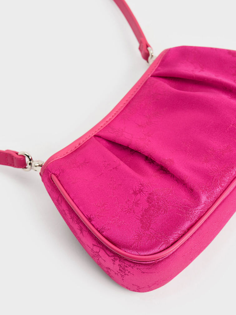 Recycled Satin Floral-Print Shoulder Bag, Fuchsia, hi-res