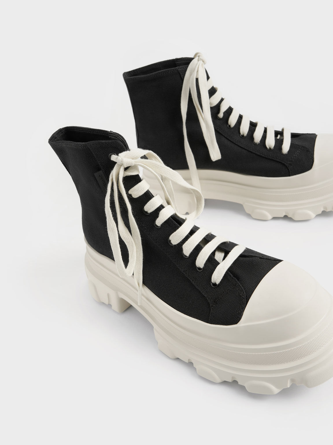 Canvas Chunky High-Top Sneakers, Black Textured, hi-res
