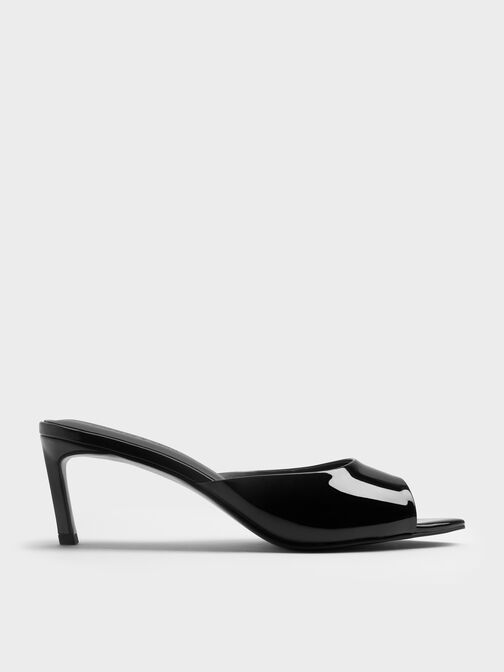 Patent Pointed Peep-Toe Heeled Mules, Black Patent, hi-res