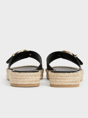 Buckled Espadrille Sandals, Black, hi-res