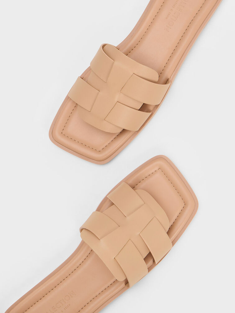 Trichelle Interwoven Leather Slide Sandals, Nude, hi-res