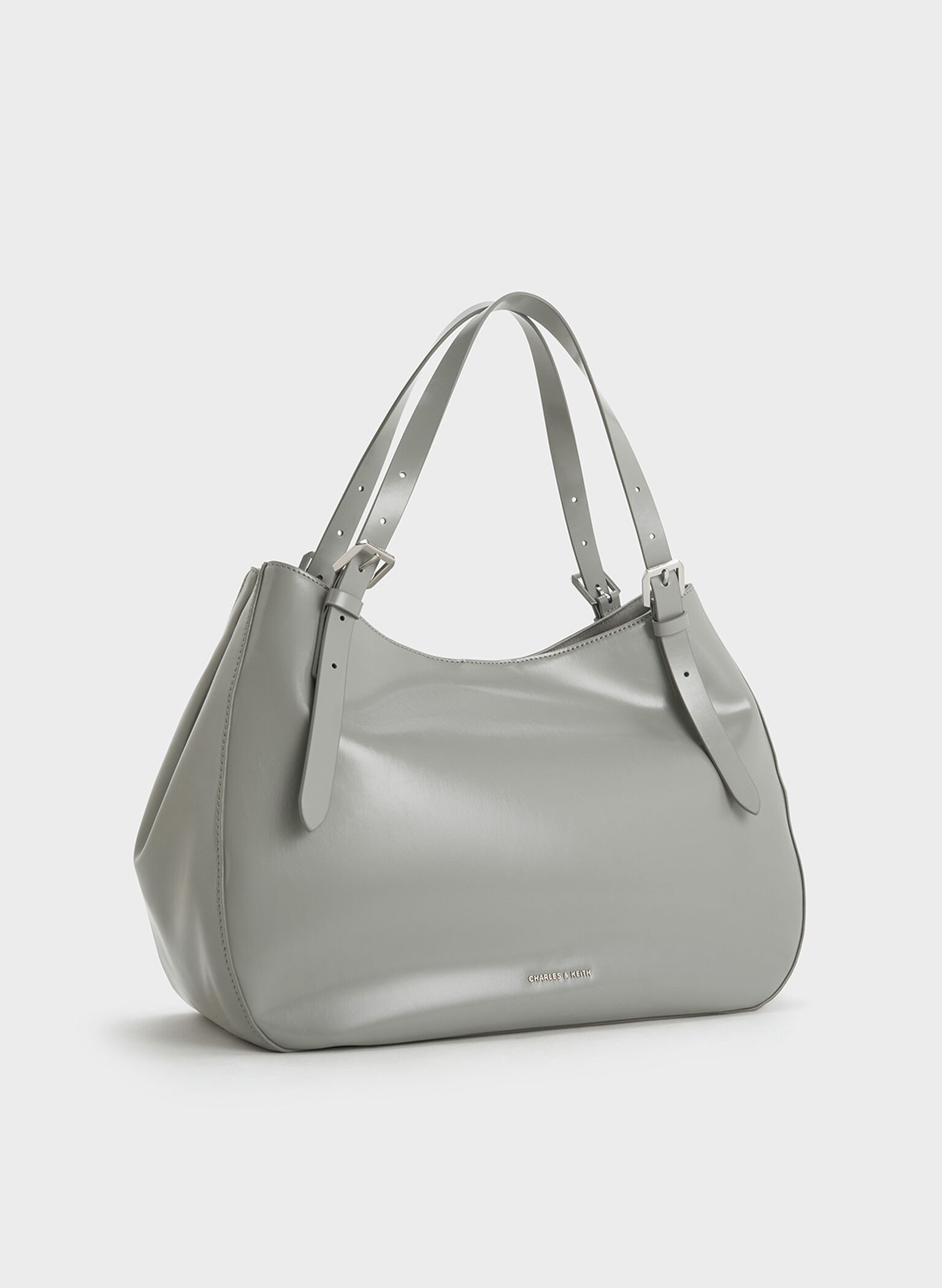 Bolso tote holgado con hebilla, Gris, hi-res