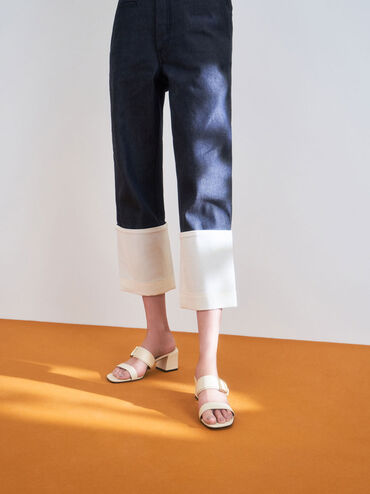 Buckle Strap Block Heel Mules, Chalk, hi-res