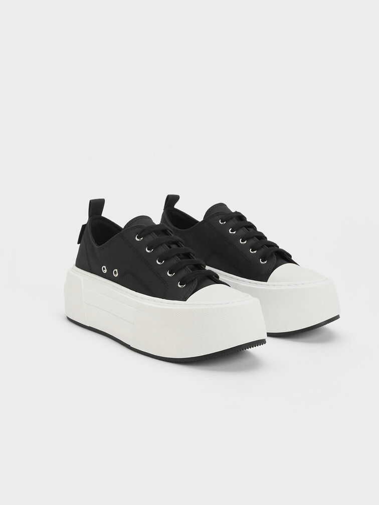 Chunky Platform Low-Top Sneakers, Black, hi-res