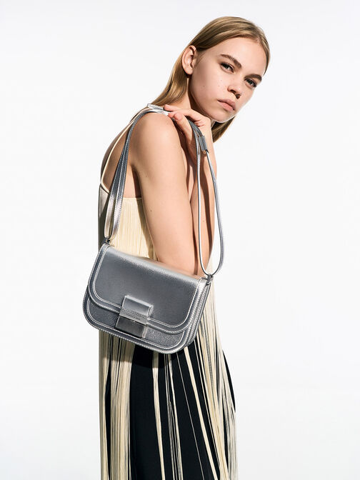 Metallic Charlot Bag, Silver, hi-res