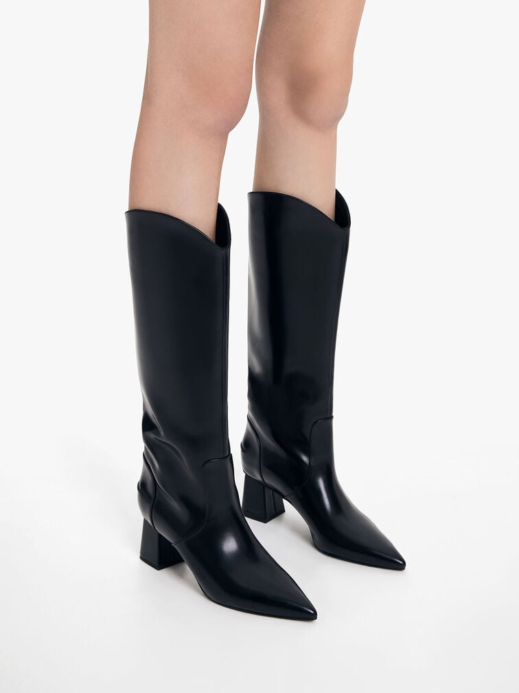 Lucinda Trapeze-Heel Knee-High Boots, Black Box, hi-res