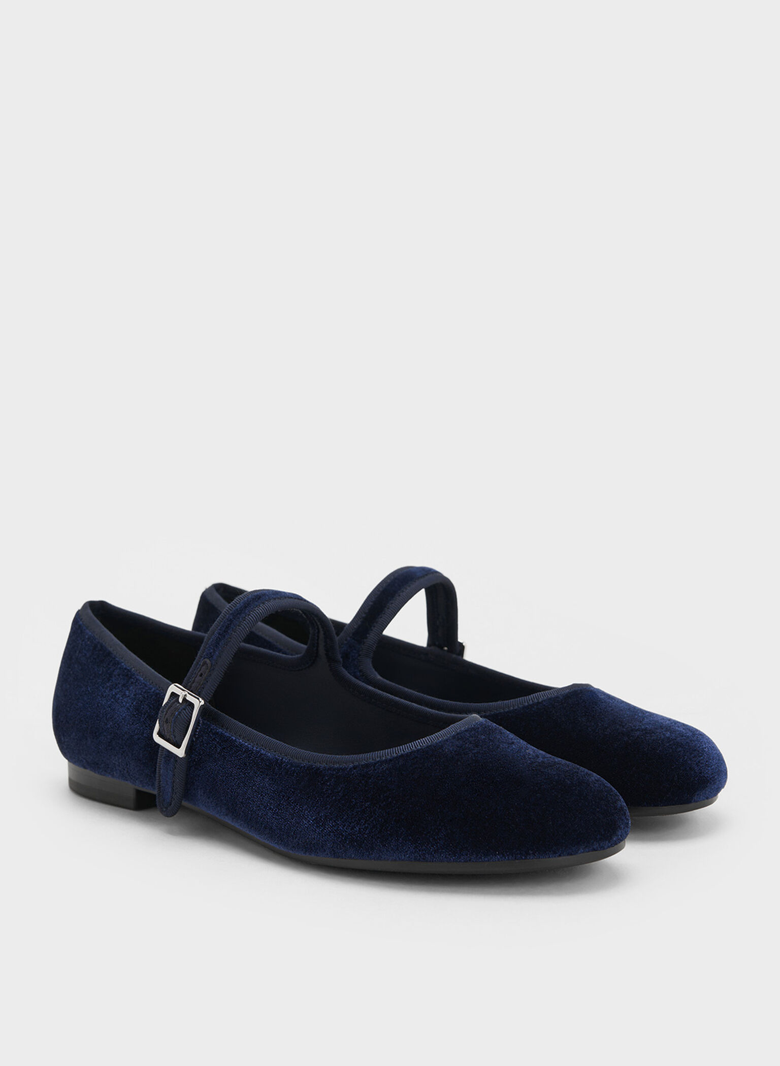 Carmel Velvet Buckled Mary Jane Flats, Dark Blue, hi-res