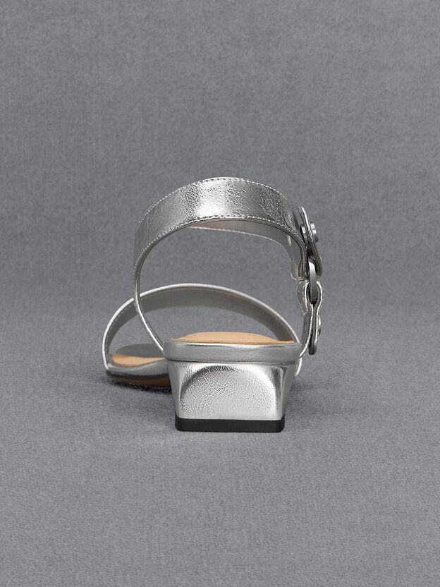 Distressed Leather Ankle-Strap Sandals, Silver, hi-res
