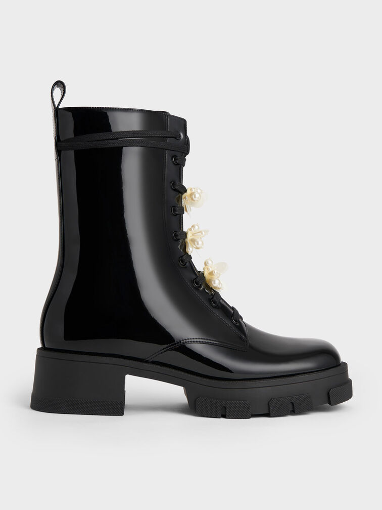 Hayden Bead-Embellished Patent Boots, Black, hi-res