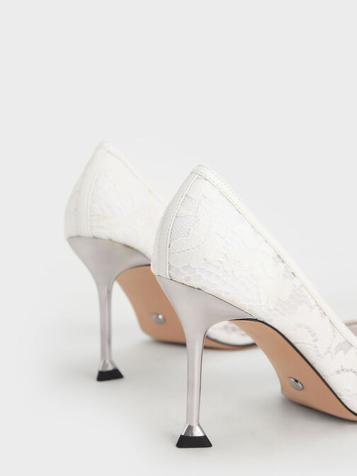 Lace & Mesh Pumps, White, hi-res