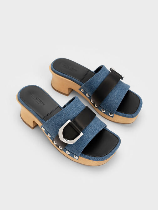 Gabine Studded Denim & Leather Clogs, Blue, hi-res