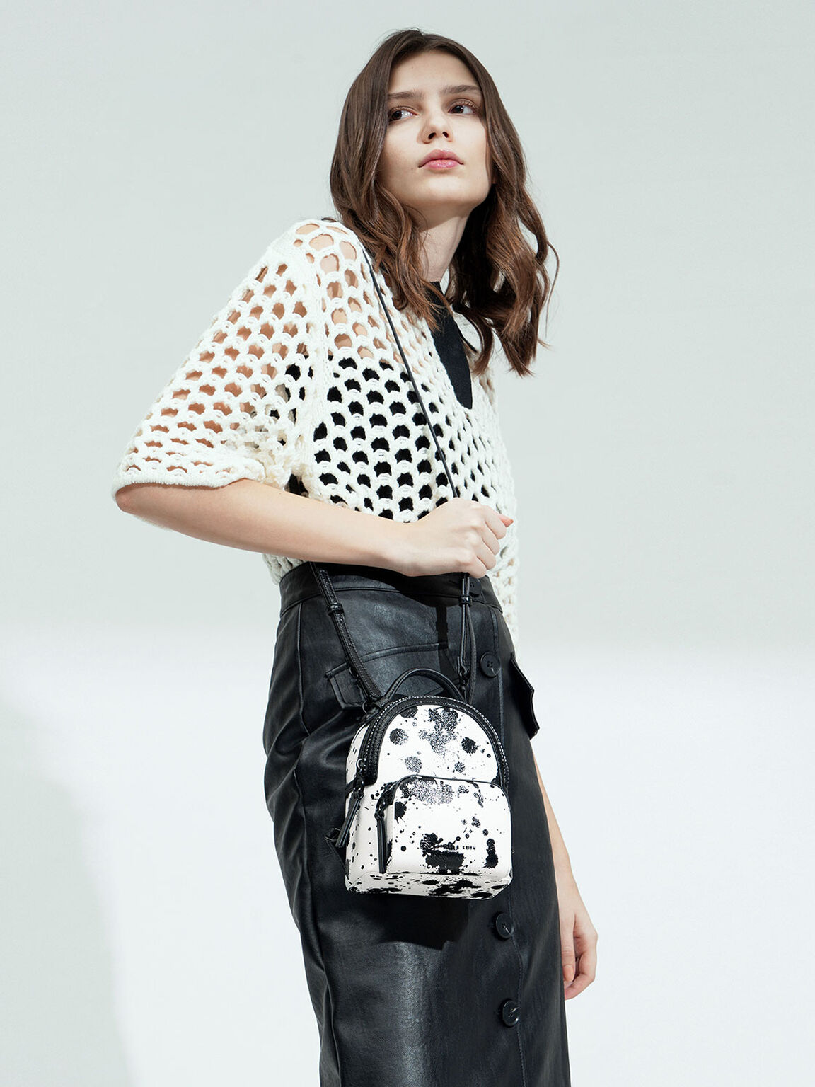 White Printed Double Zip Backpack Charles Keith Ph
