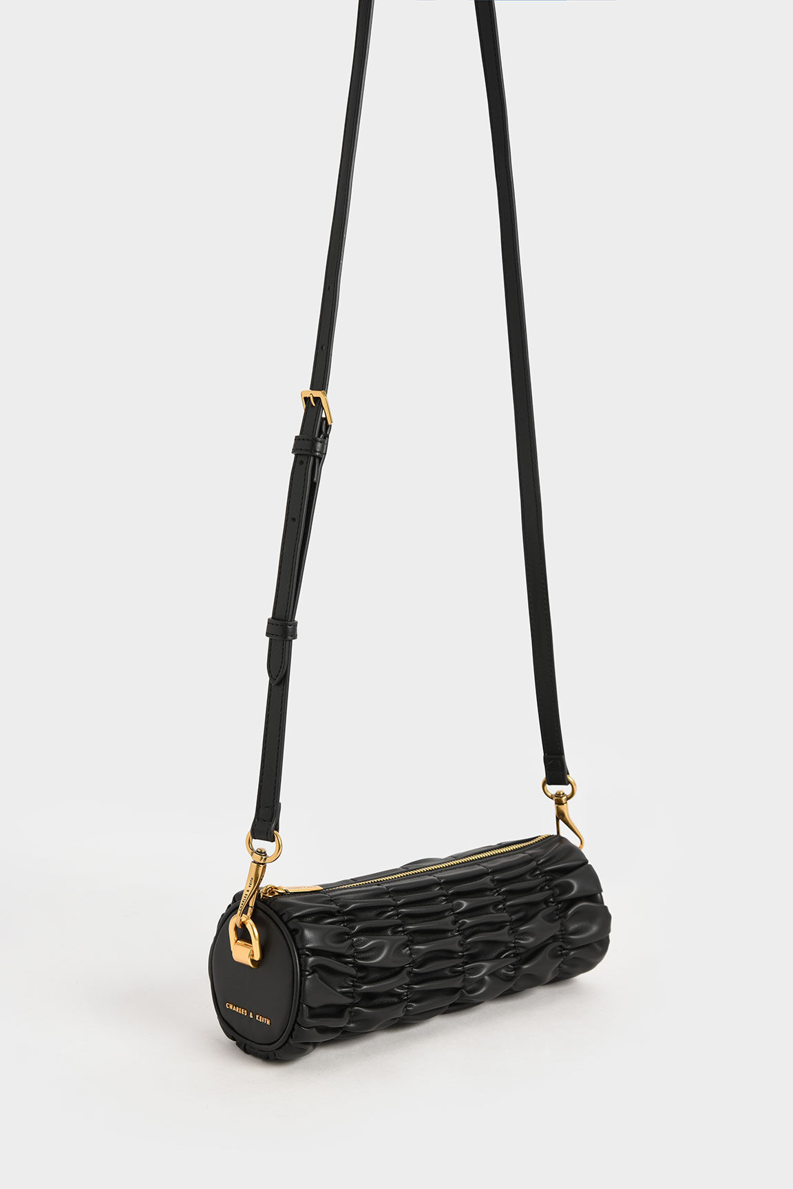 Tallulah Ruched Chain-Handle Shoulder Bag - Black