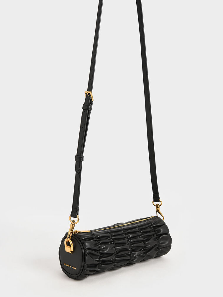 Tallulah Ruched Chain-Handle Shoulder Bag, Black, hi-res