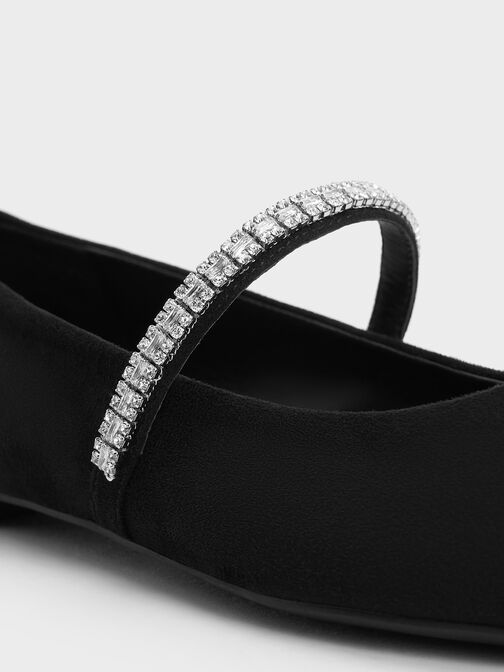 Ambrosia Gem-Embellished Mary Jane Flats, Black Textured, hi-res