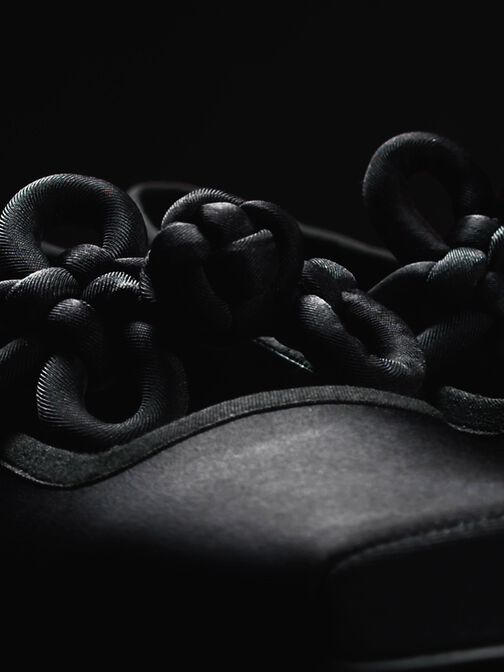 Clover-Knot Mary Jane Flats, Black Textured, hi-res
