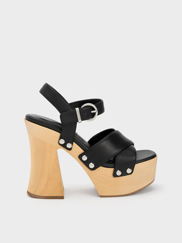 Tabitha Leather Crossover Sandals, Black, hi-res