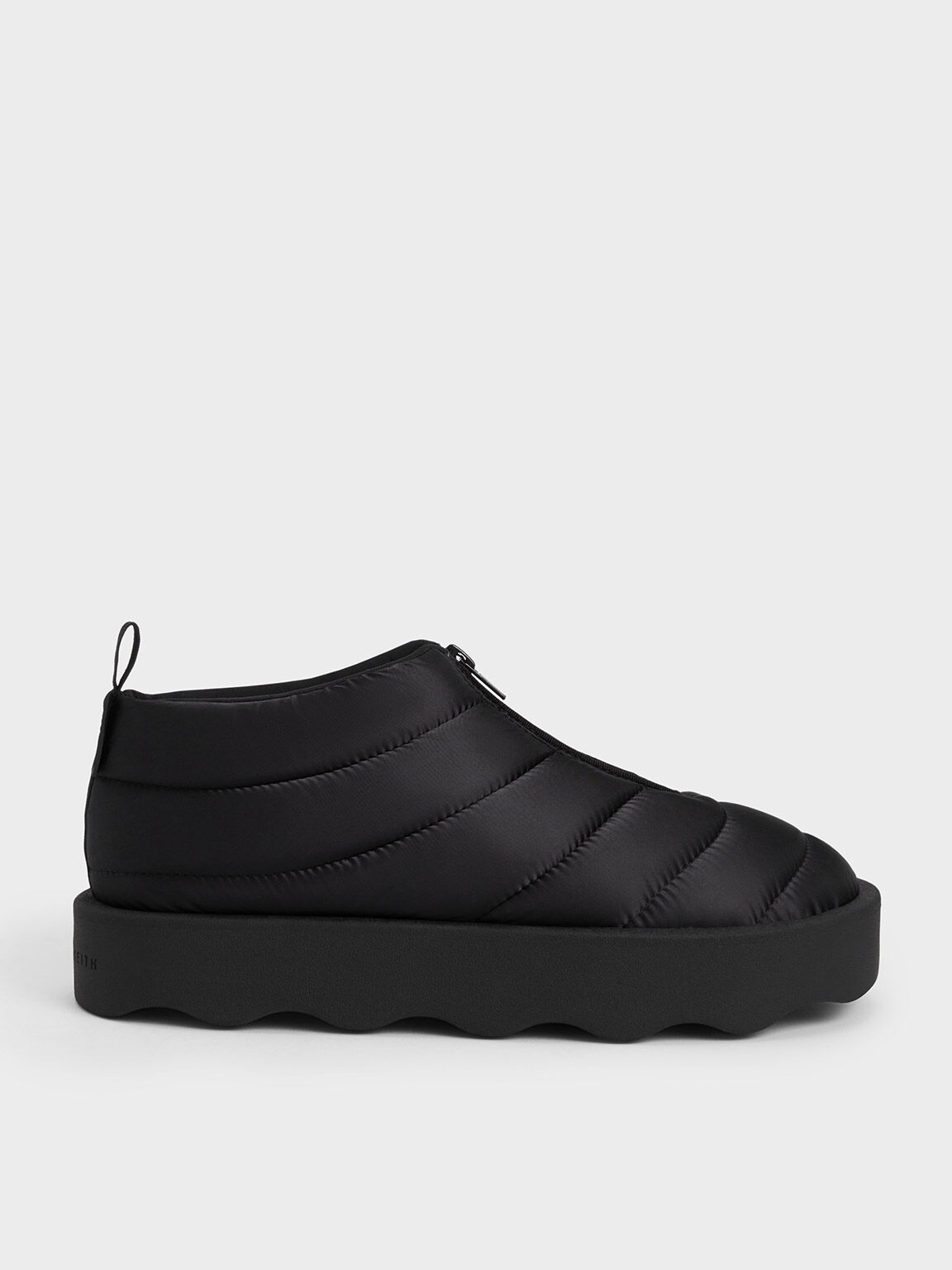 Puffy Nylon Panelled Zip-Up Boots, Black, hi-res