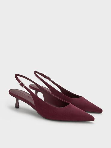 Ruthie Faux Suede Slingback Pumps, Burgundy, hi-res