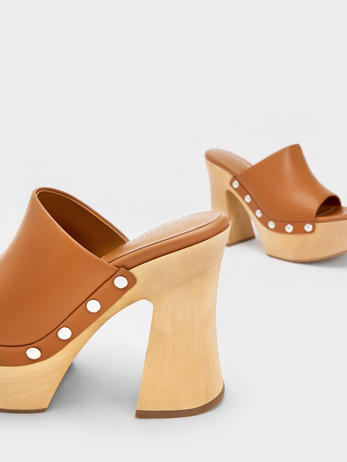 Brown Tabitha Leather Platform Clogs - CHARLES & KEITH MY