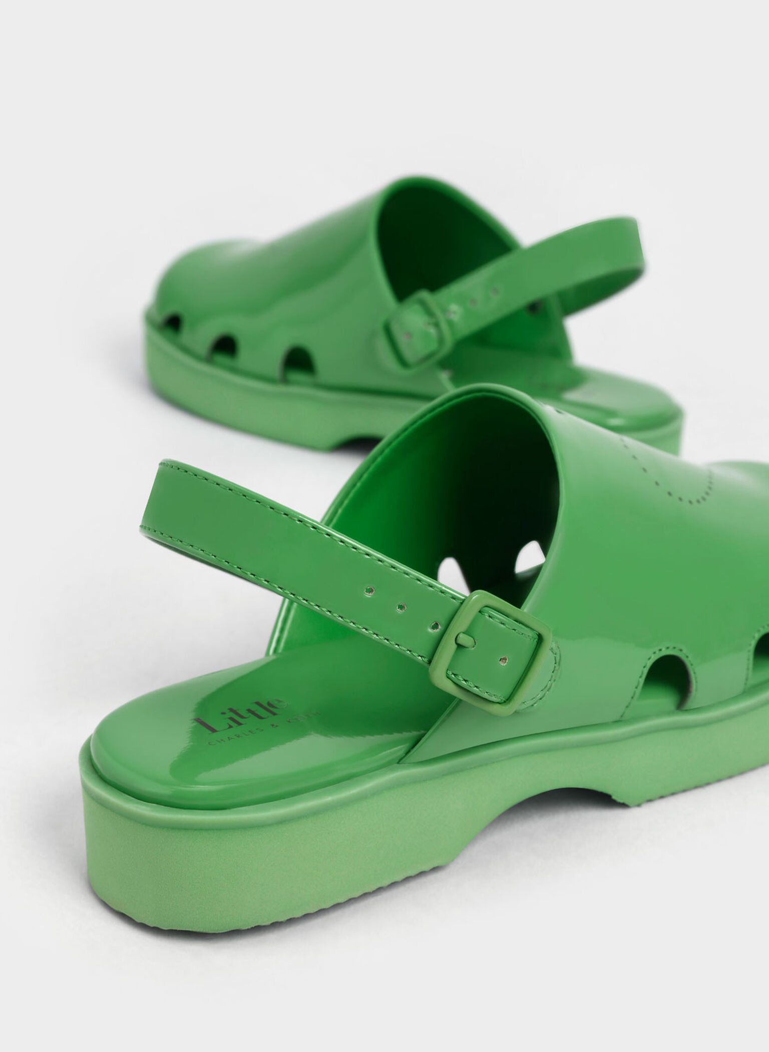 Girls' Heart-Motif Patent Clogs, Green, hi-res