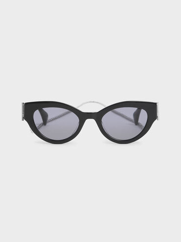 Chain Link Oval Sunglasses, Black, hi-res