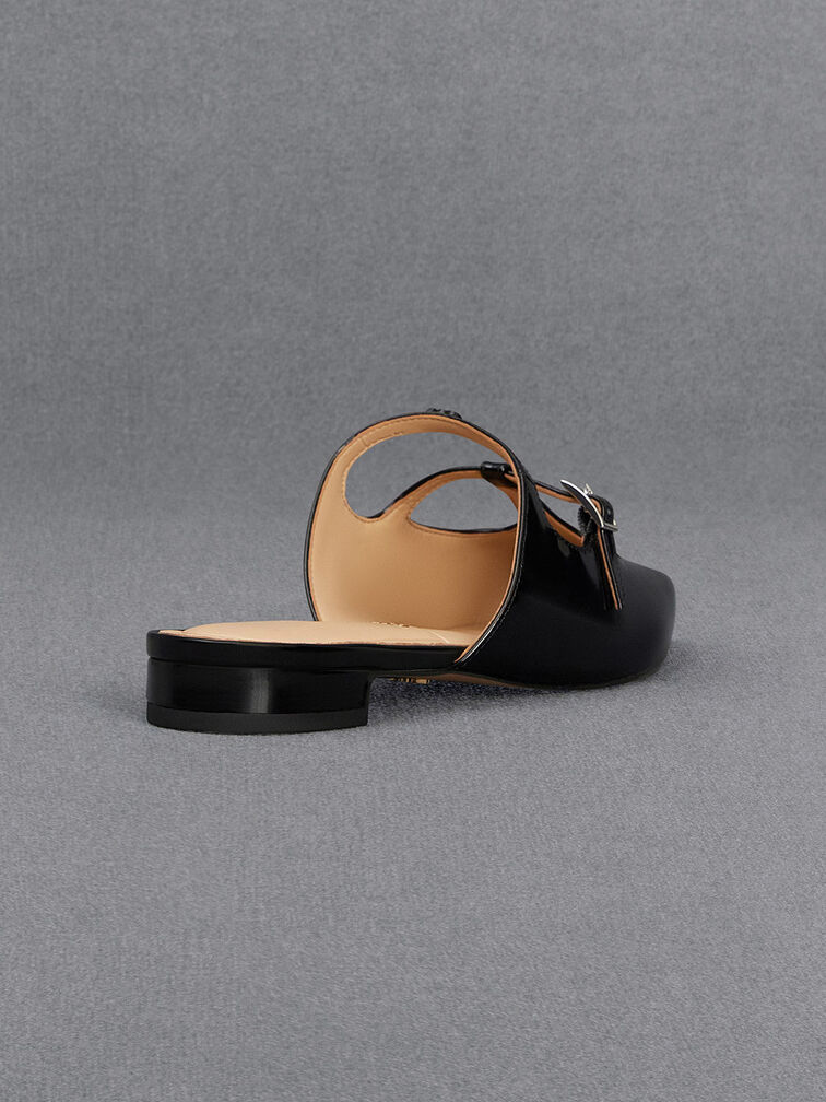 Leather T-Bar Double-Strap Mules, Black Box, hi-res