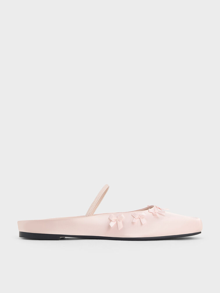 Satin Bow Square-Toe Mules, Blush, hi-res