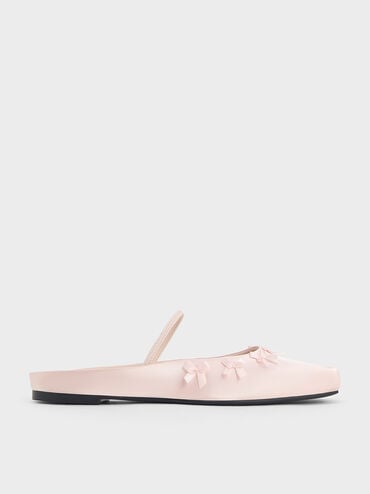 Satin Bow Square-Toe Mules, Blush, hi-res