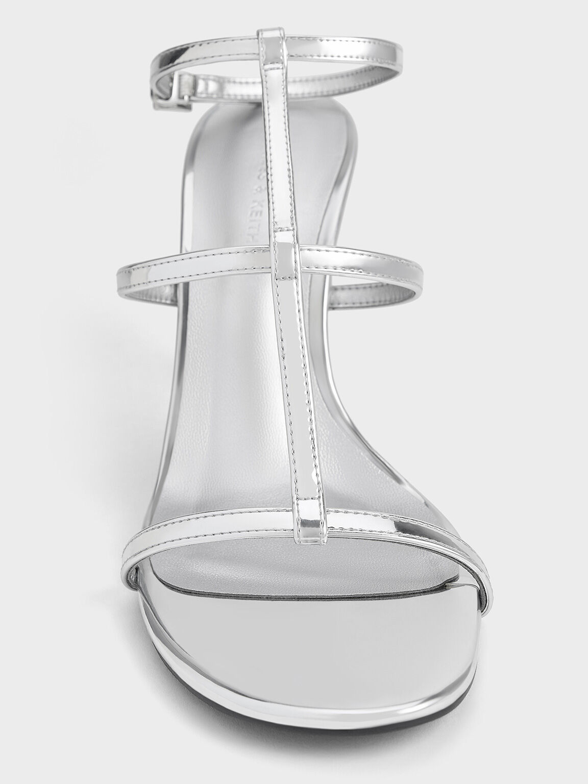Metallic T Bar Ankle Strap Sandals Silver