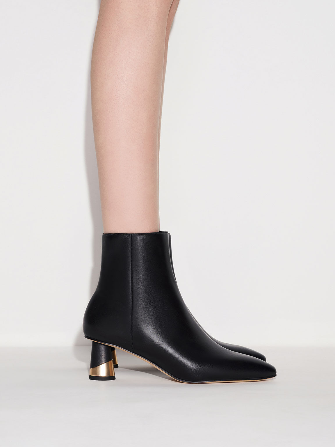Metallic Heel Ankle Boots, Black, hi-res