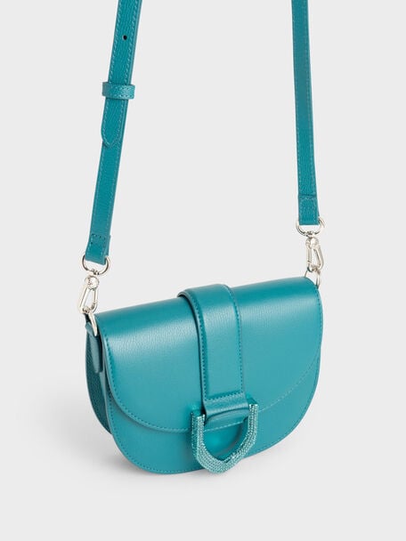 Mini Gabine Leather Saddle Bag, Turquoise, hi-res