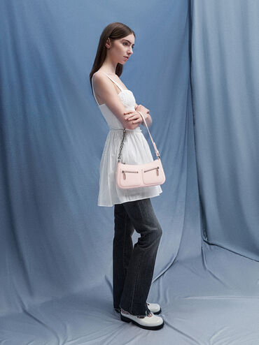 Chain-Strap Shoulder Bag, Light Pink, hi-res