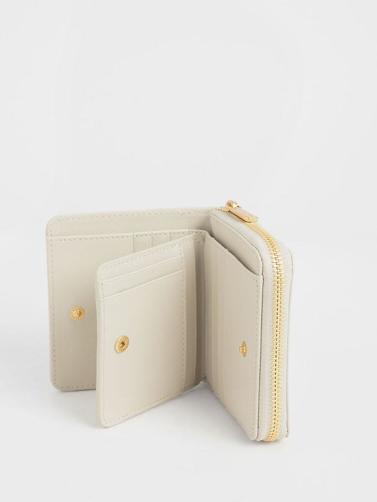 Croc-Effect Small Zip-Around Wallet, Cream, hi-res