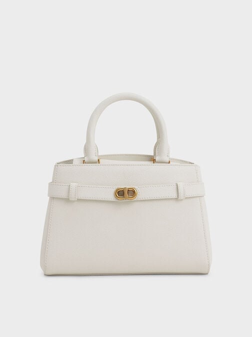 Aubrielle Metallic-Accent Belted Bag, Cream, hi-res