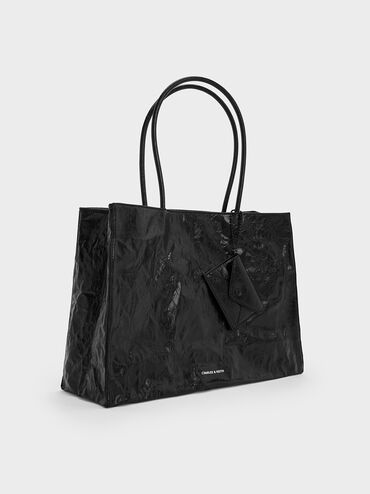 Large Matina Crinkle-Effect Tote Bag, Jet Black, hi-res