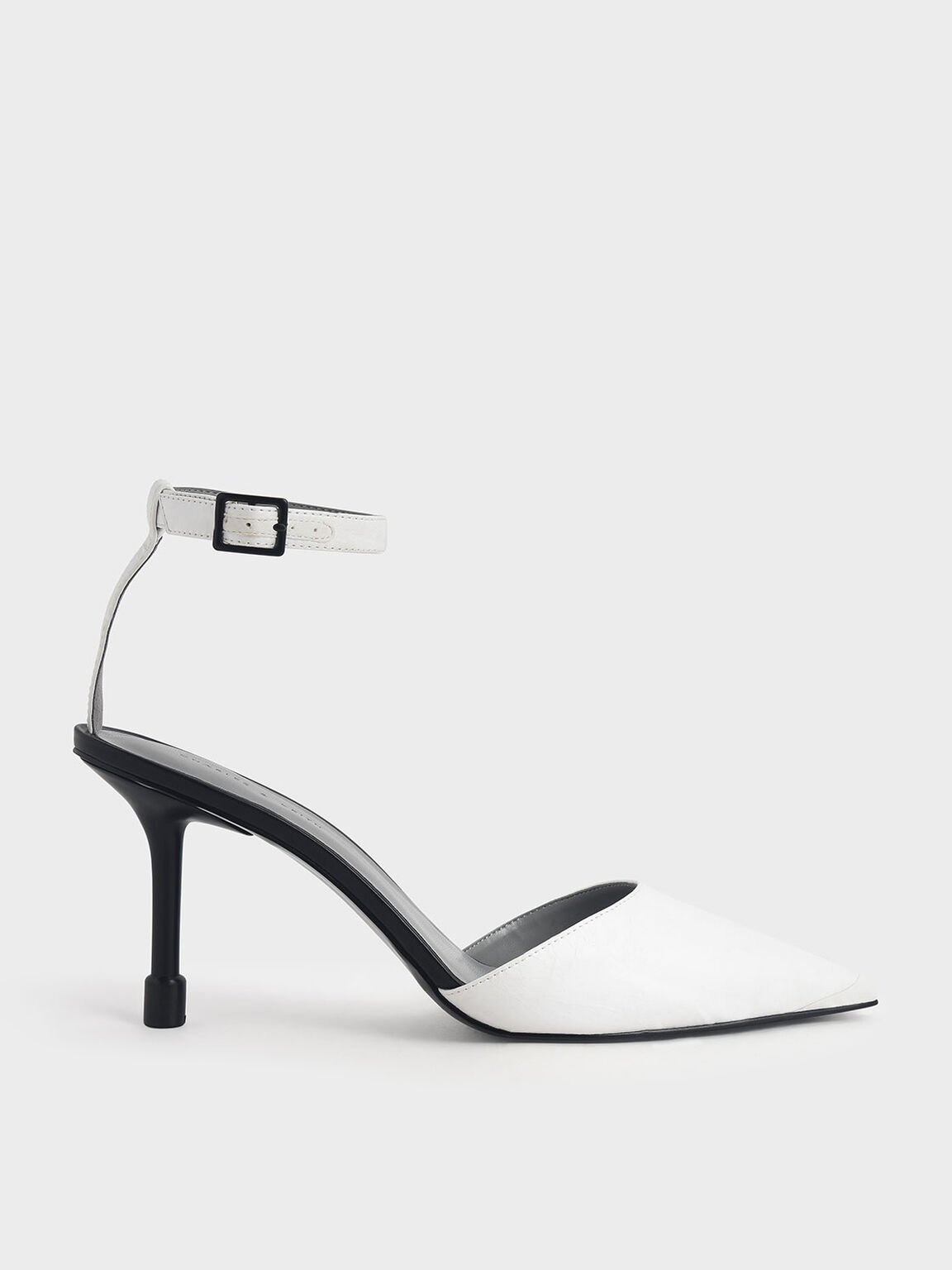 Ankle Strap Pointed Toe Pumps, White, hi-res