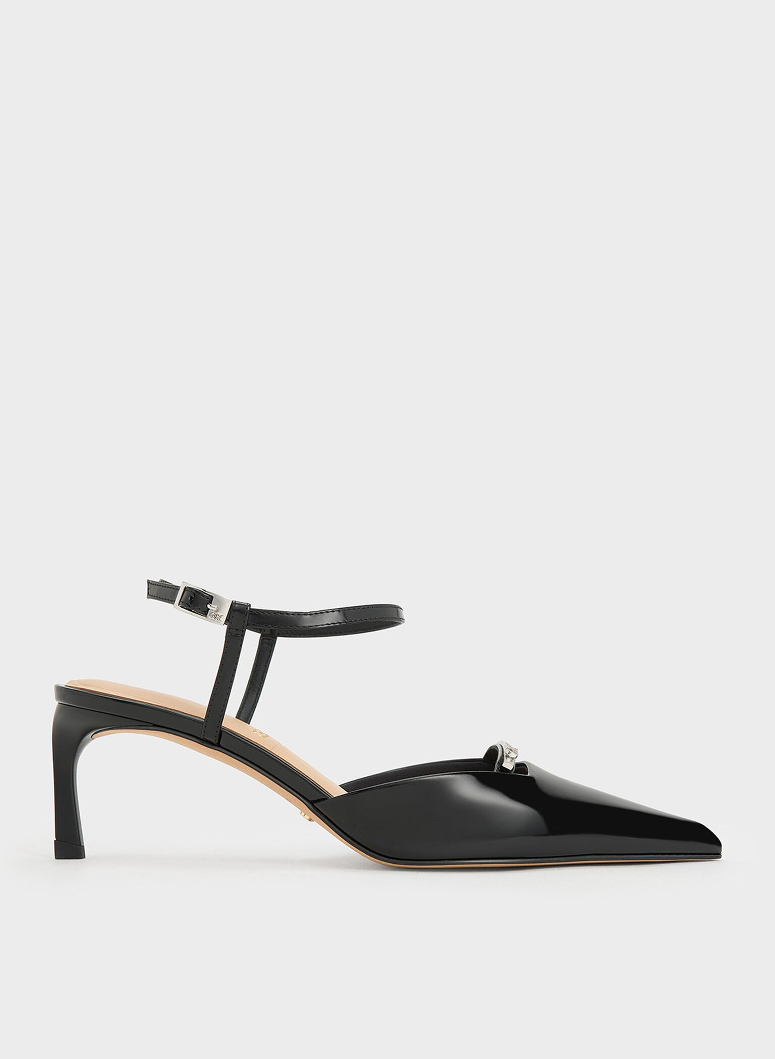 Leather Kitten-Heel Ankle-Strap Pointed-Toe Pumps, Black Box, hi-res