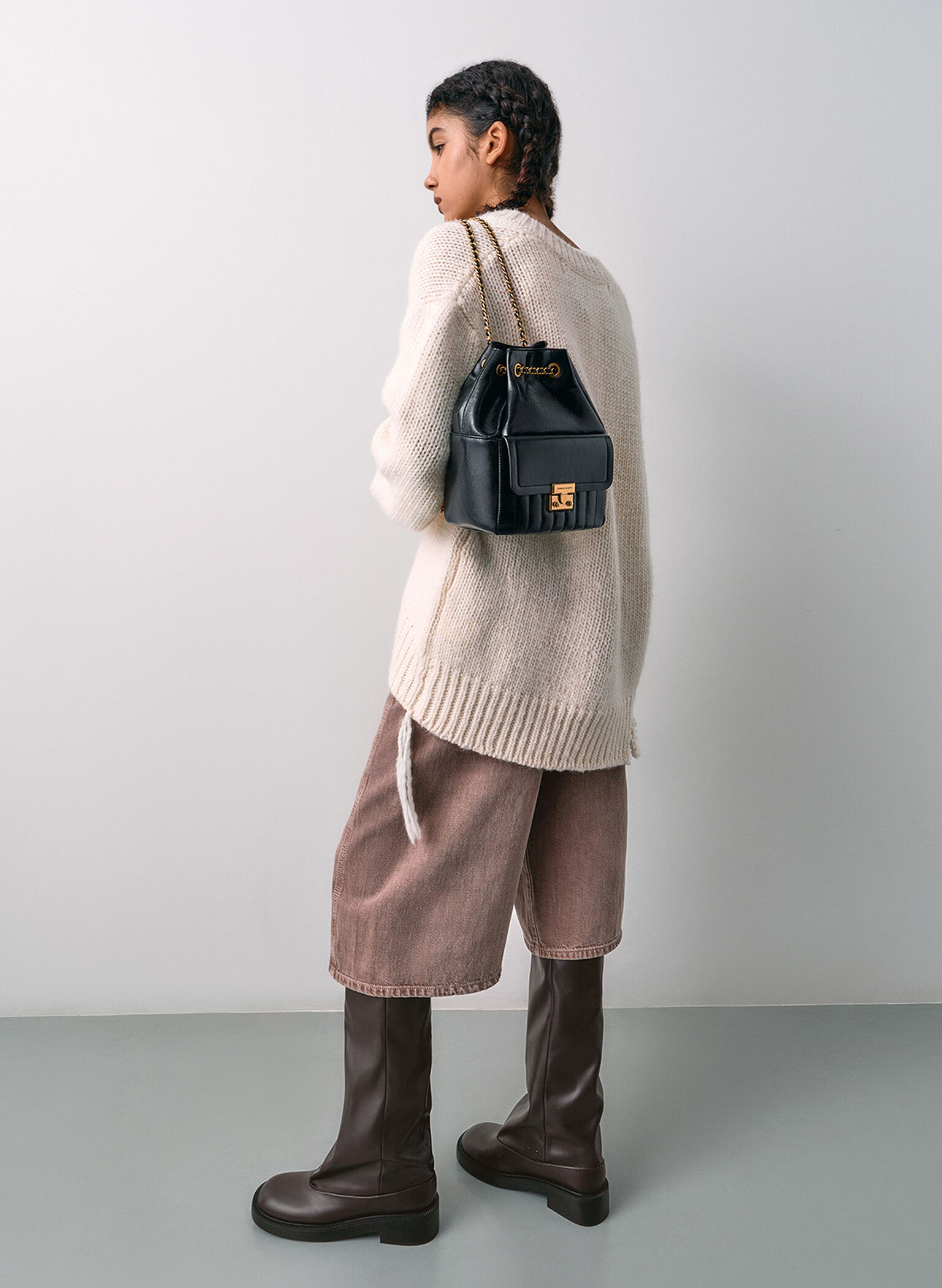 Mochila Donna de efecto arrugado, Negro, hi-res
