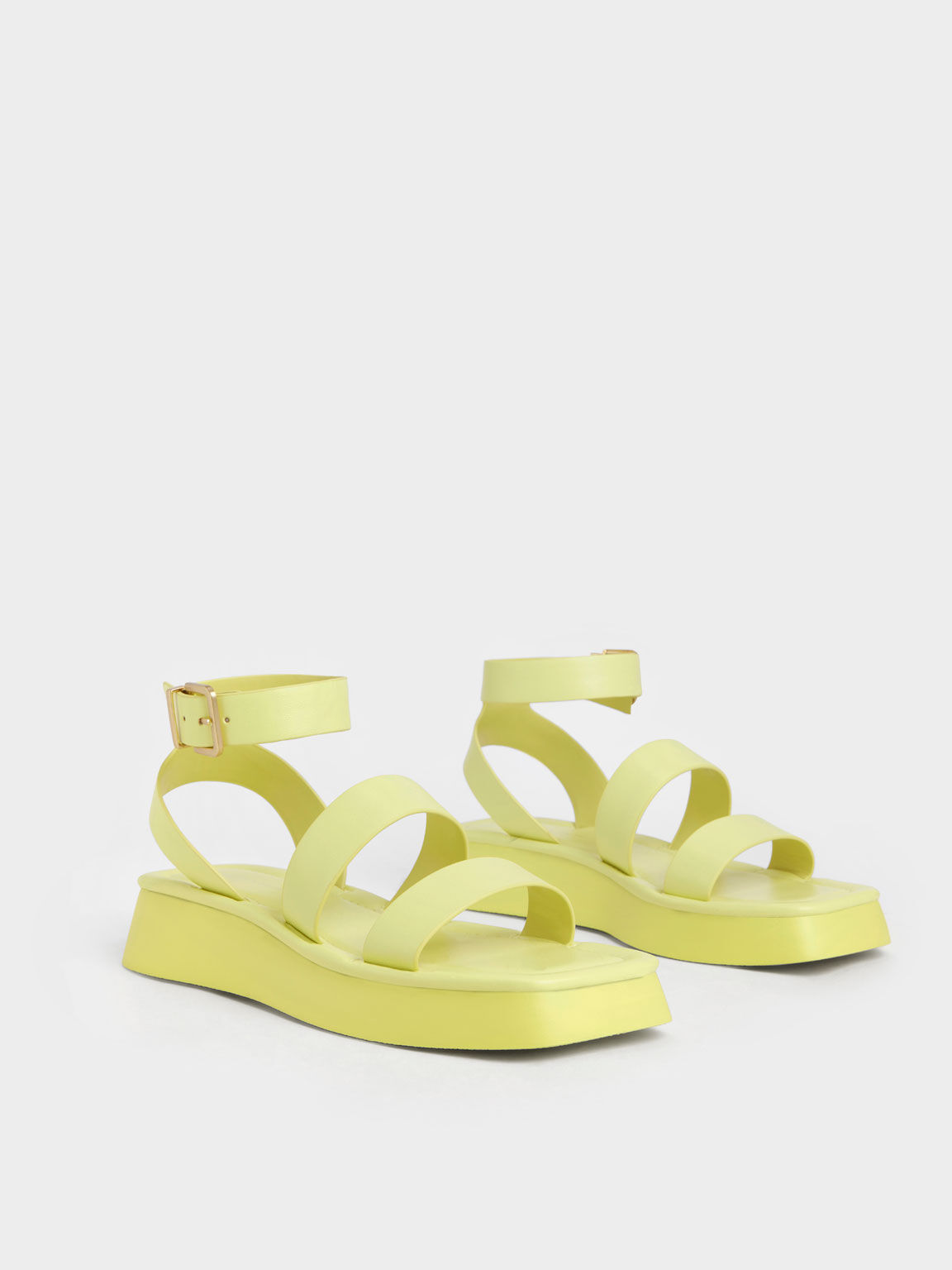 Square Toe Ankle-Strap Sandals, Yellow, hi-res