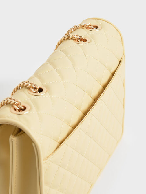 Double Chain Handle Quilted Bag, Butter, hi-res