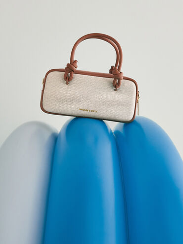 Bolso alargado Sammie de lona con asas anudadas, Lona gris pardo, hi-res