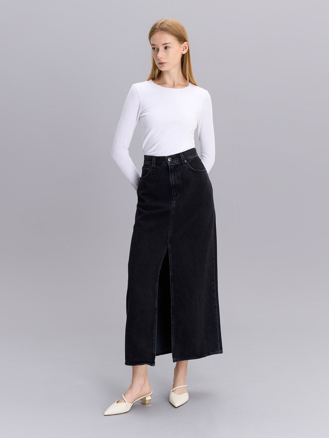 Asymmetric Strap Chrome Heel Mules, Chalk, hi-res