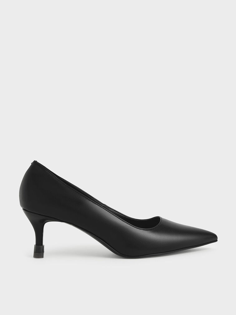 Mid Heel Pointed Toe Pumps, Black, hi-res