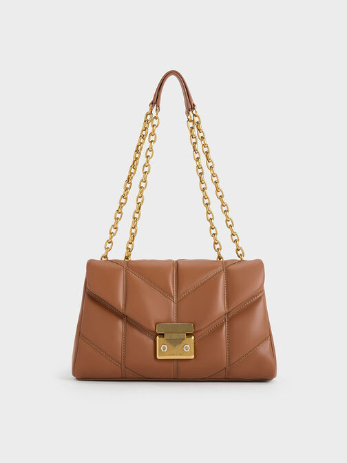 Eudora Chevron Trapeze Bag, Tan, hi-res