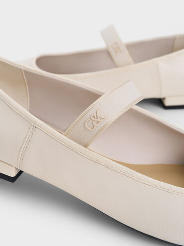 Zapatos planos Mary Jane de cuero, Blanco tiza, hi-res