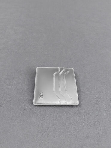 Carli Metallic Leather Multi-Slot Card Holder, Silver, hi-res