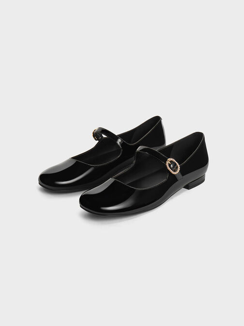 Patent Pearl-Buckle Mary Janes, Black Patent, hi-res