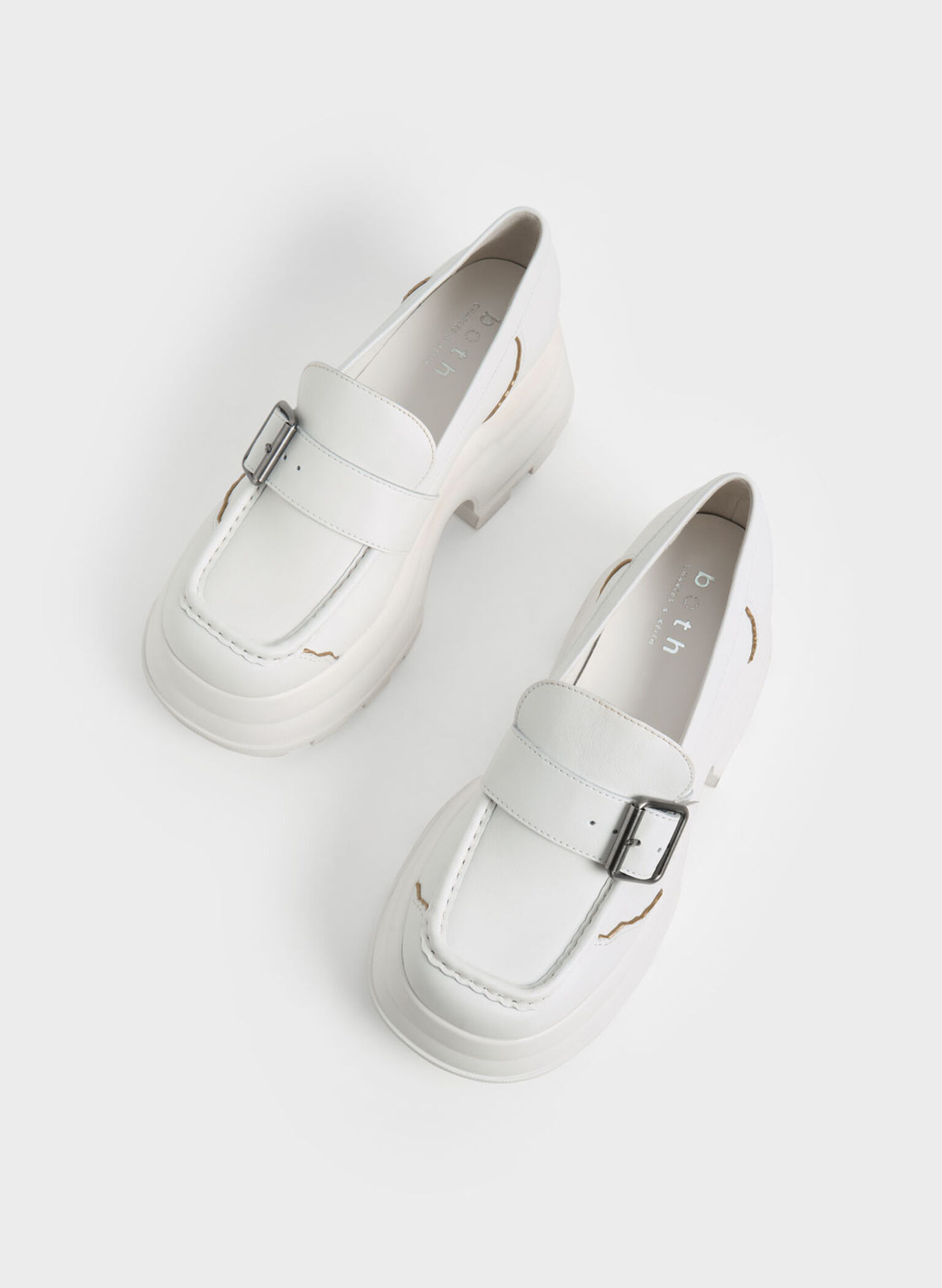 White Jules Platform Buckled Loafers - CHARLES & KEITH US