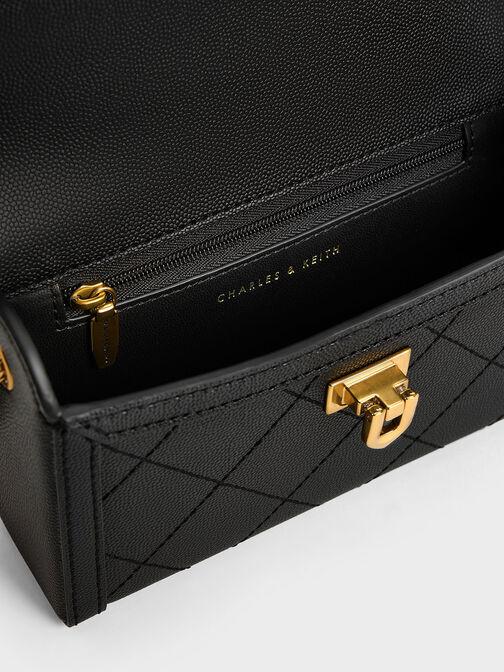 Tallulah Quilted Push-Lock Clutch, Black, hi-res